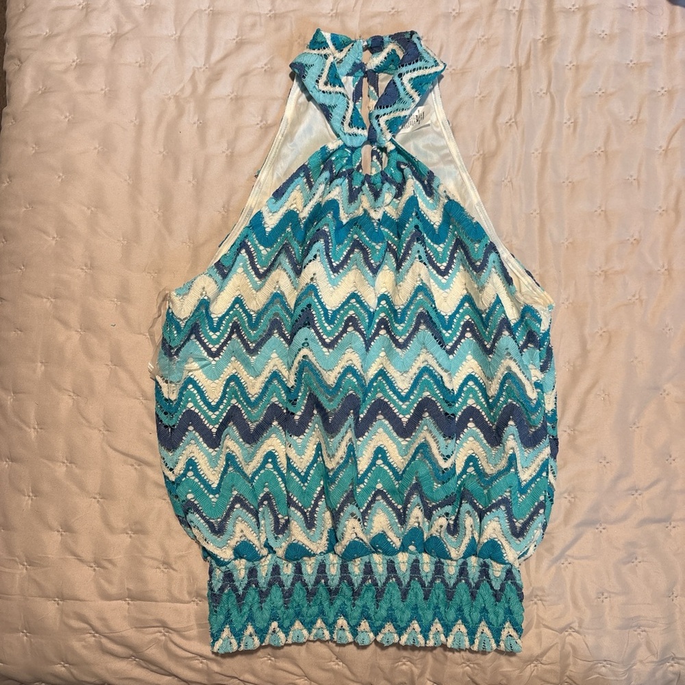 Ariella Blue and Green Halter Tank Top